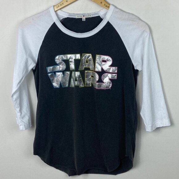 Junk Food Raglan Star Wars Logo Tee Long Sleeves Size Small Metallic Revolve S - Picture 7 of 8